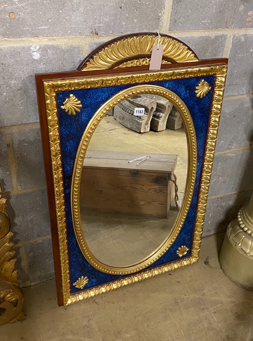 An Empire style painted gilt and faux malachite wall mirror, width 60cm, height 93cm